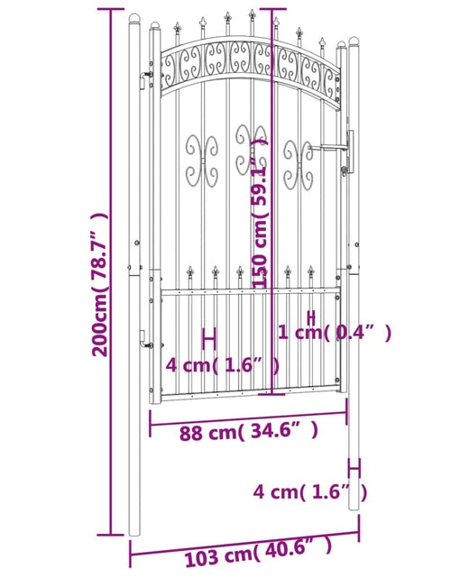 Încărcați imaginea în vizualizatorul Galerie, Poartă gard cu vârf negru 103x200 cm oțel vopsit electrostatic
