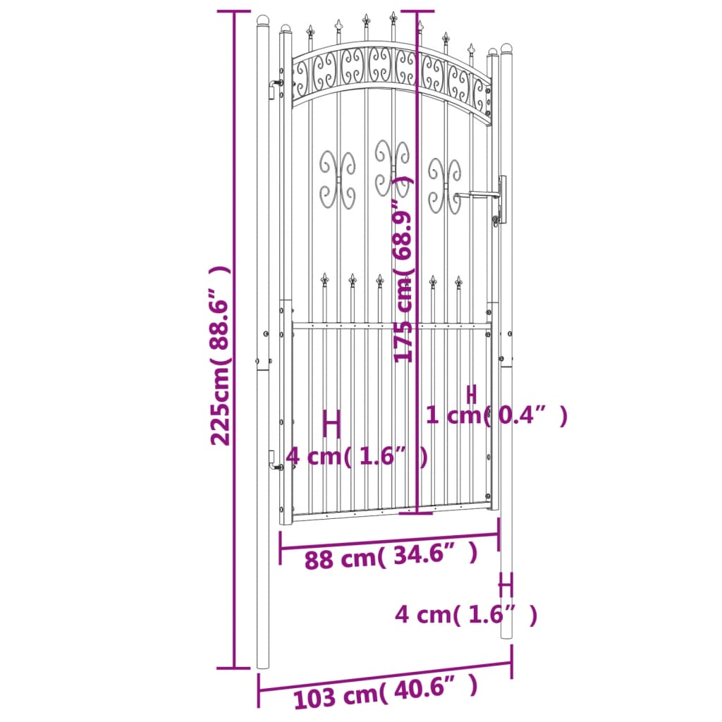 Poartă gard cu vârf negru 103x225 cm oțel vopsit electrostatic