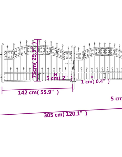 Încărcați imaginea în vizualizatorul Galerie, Poartă gard cu vârf negru 305x120 cm oțel vopsit electrostatic
