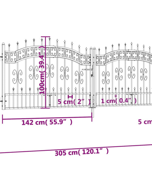 Încărcați imaginea în vizualizatorul Galerie, Poartă gard cu vârf negru 305x151 cm oțel vopsit electrostatic
