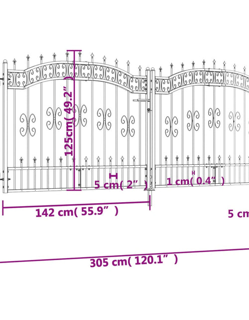 Încărcați imaginea în vizualizatorul Galerie, Poartă gard cu vârf negru 305x173 cm oțel vopsit electrostatic
