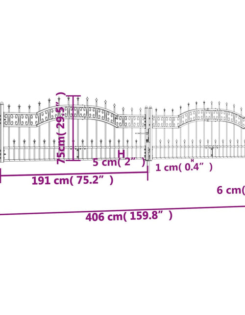Încărcați imaginea în vizualizatorul Galerie, Poartă gard cu vârf negru 406x120 cm oțel vopsit electrostatic
