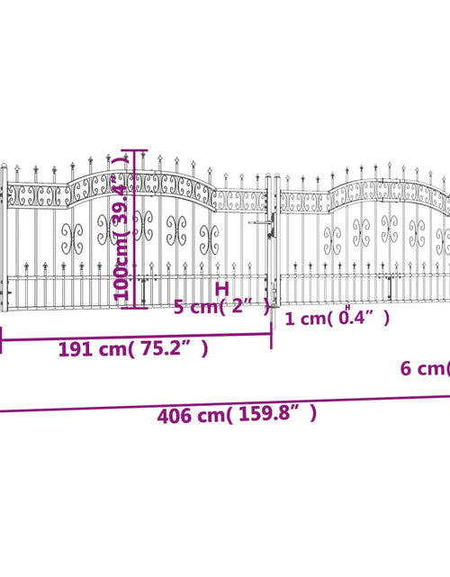 Încărcați imaginea în vizualizatorul Galerie, Poartă gard cu vârf negru 406x151 cm oțel vopsit electrostatic
