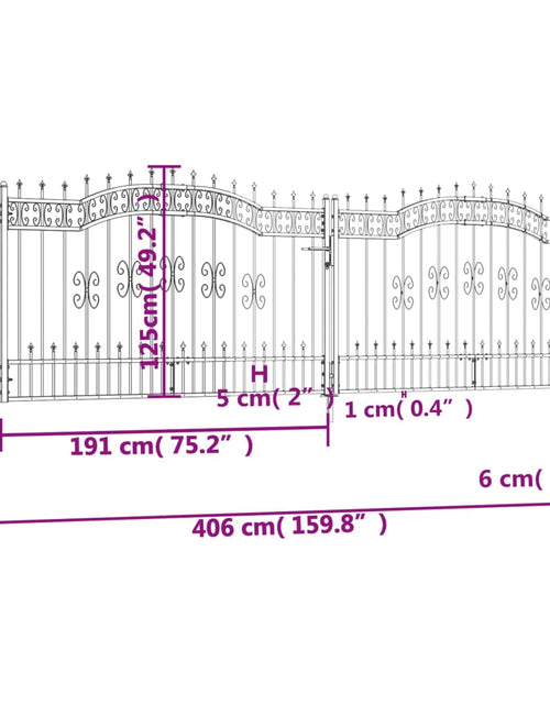 Загрузите изображение в средство просмотра галереи, Poartă gard cu vârf negru 406x173 cm oțel vopsit electrostatic
