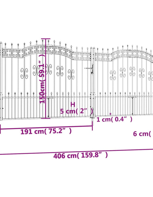 Încărcați imaginea în vizualizatorul Galerie, Poartă gard cu vârf negru 406x198 cm oțel vopsit electrostatic
