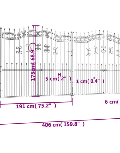 Încărcați imaginea în vizualizatorul Galerie, Poartă gard cu vârf negru 406x223 cm oțel vopsit electrostatic
