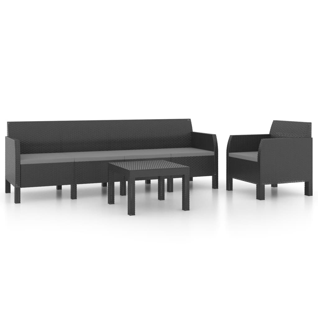 Set mobilier de grădină cu perne, 3 piese, antracit, PP ratan