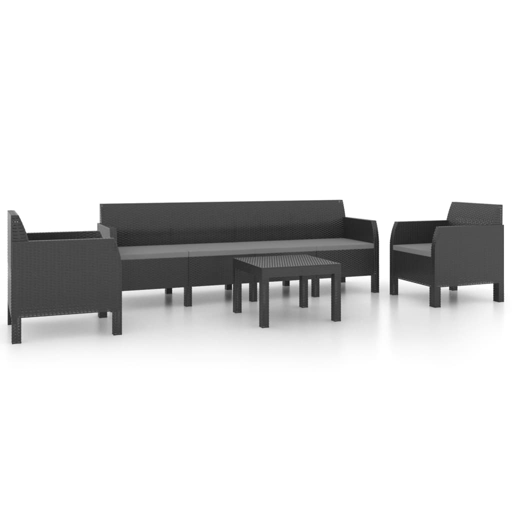 Set mobilier de grădină cu perne, 4 piese, antracit, PP ratan