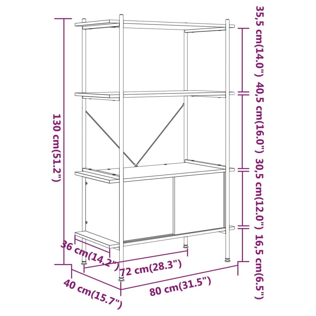 Unitate rafturi cu 4 niveluri și dulap, 80x40x130 cm oțel&lemn