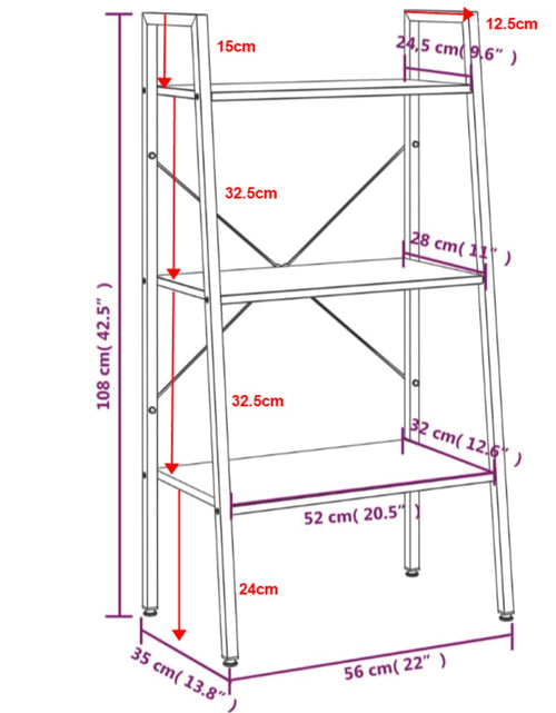 Загрузите изображение в средство просмотра галереи, Raft cu 3 niveluri, maro deschis / negru, 56x35x108 cm
