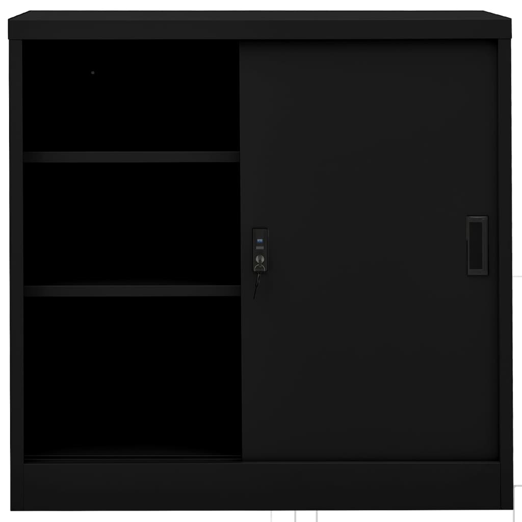 Dulap de birou cu ușă glisantă, negru, 90x40x90 cm, oțel
