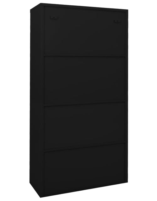 Încărcați imaginea în vizualizatorul Galerie, Dulap de birou cu ușă glisantă, negru, 90x40x180 cm, oțel
