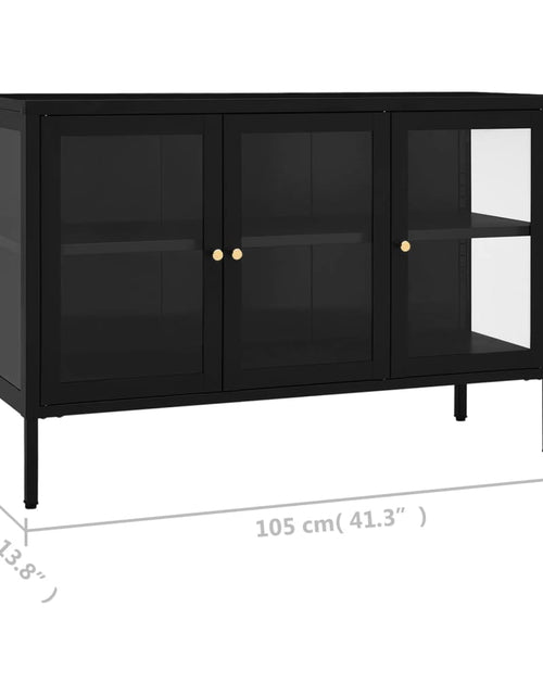 Загрузите изображение в средство просмотра галереи, Servantă, negru, 105x35x70 cm, oțel și sticlă
