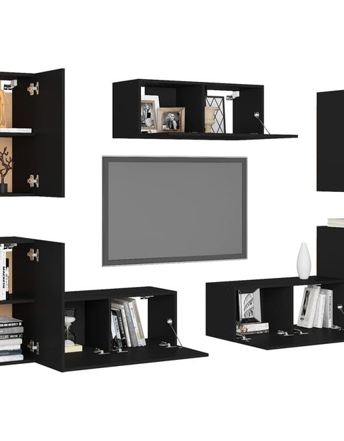 Încărcați imaginea în vizualizatorul Galerie, Set dulapuri TV, 7 piese, negru, lemn prelucrat

