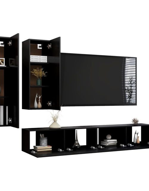 Încărcați imaginea în vizualizatorul Galerie, Set dulapuri TV, 4 piese, negru, lemn prelucrat
