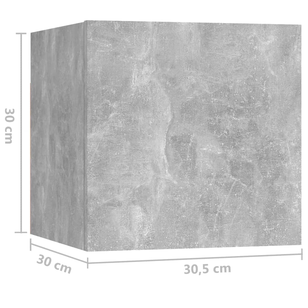 Noptiere, 2 buc., gri beton, 30,5x30x30 cm, lemn prelucrat