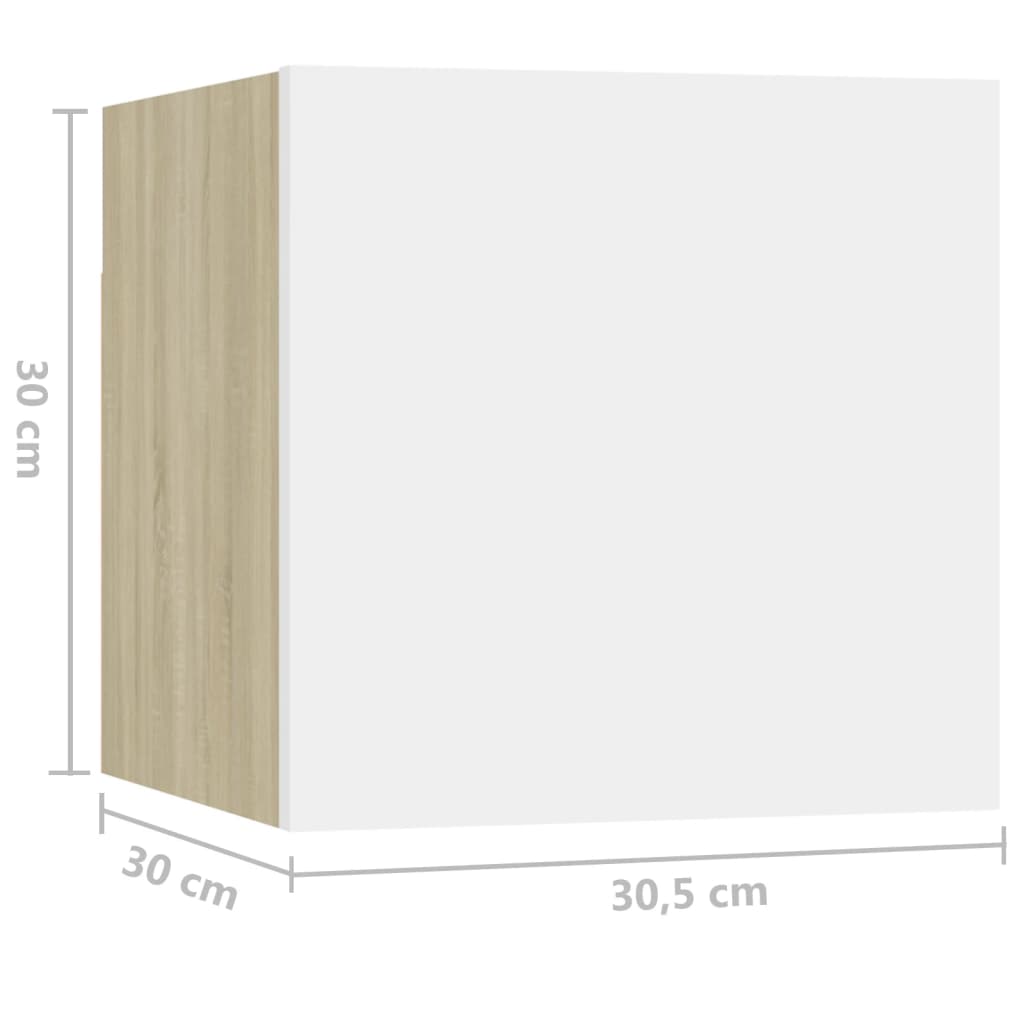 Noptiere, 2 buc., alb și stejar Sonoma, 30,5x30x30cm, PAL