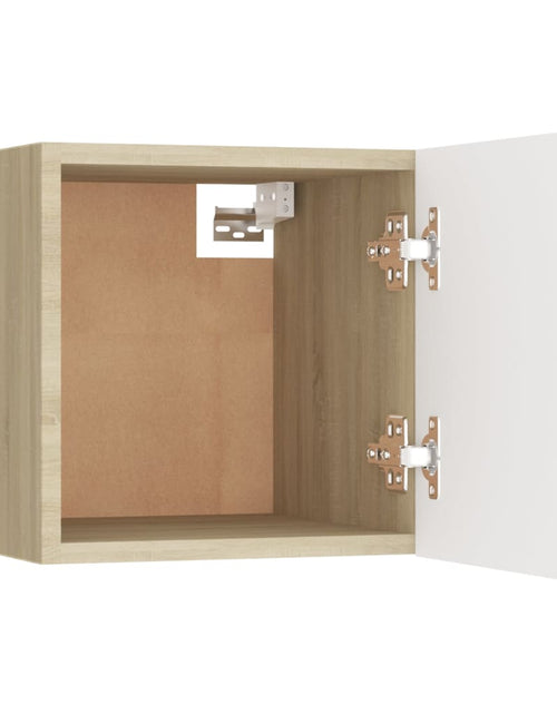 Загрузите изображение в средство просмотра галереи, Noptiere, 2 buc., alb și stejar Sonoma, 30,5x30x30cm, PAL
