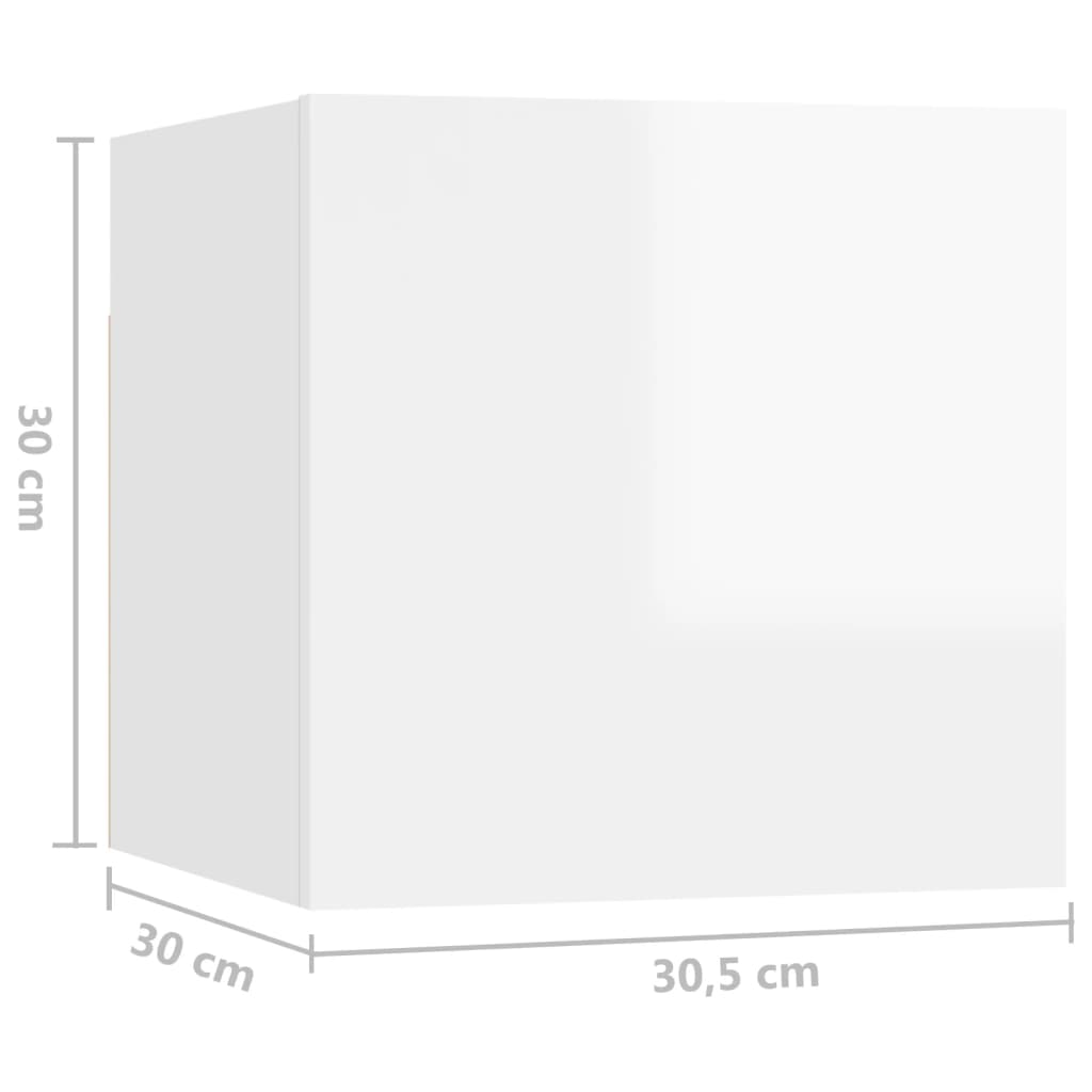 Noptiere, 2 buc, alb extralucios, 30,5x30x30 cm, lemn prelucrat