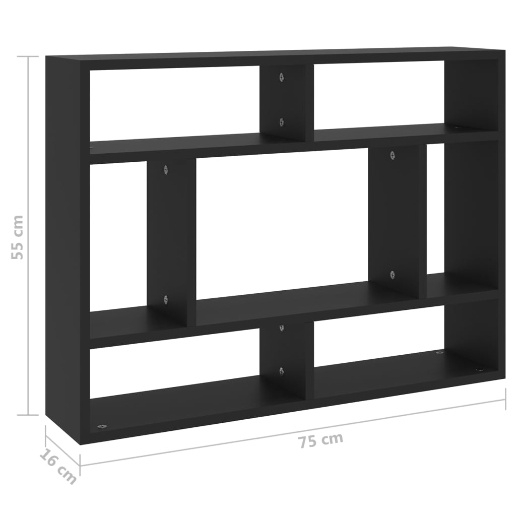 Raft de perete, negru ,75x16x55 cm, PAL