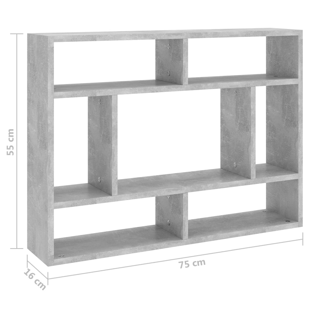 Rafturi de perete, gri beton, 75x16x55 cm, PAL