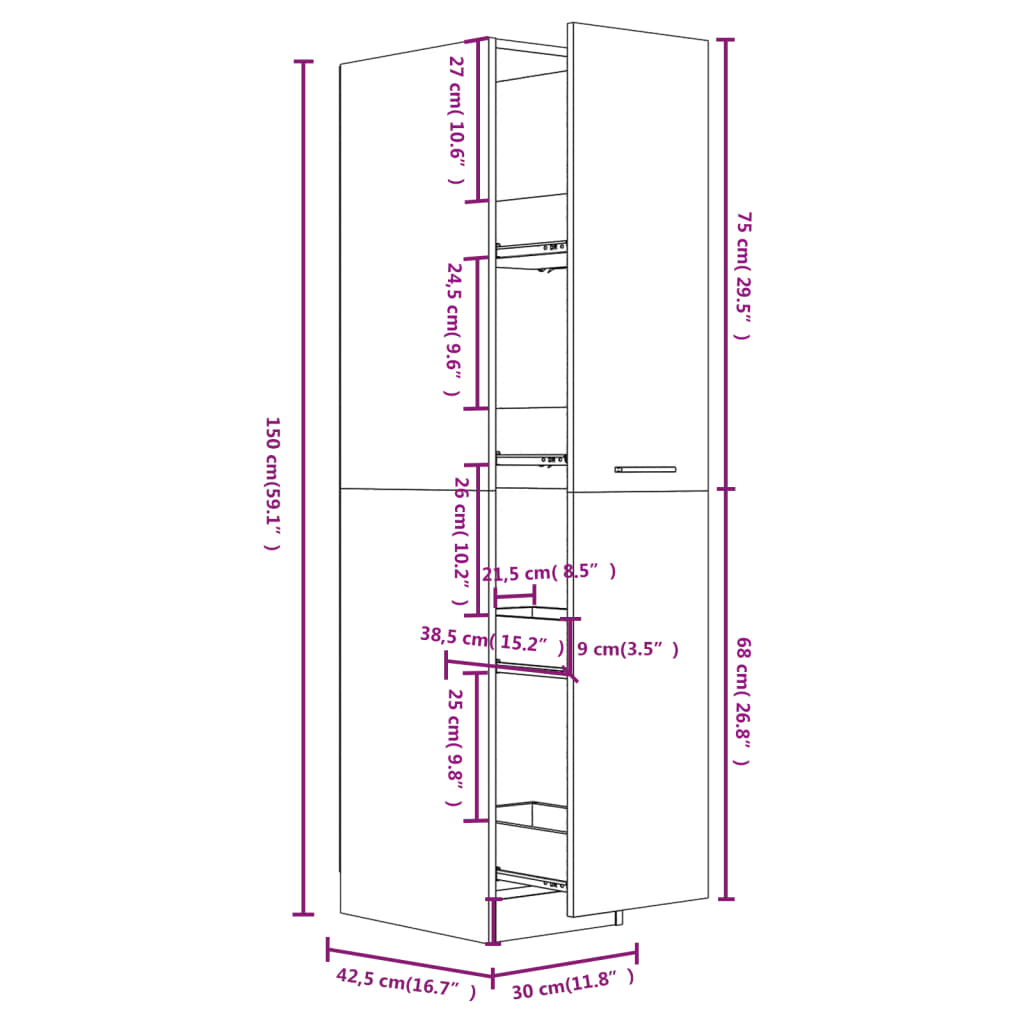 Dulap farmacie, negru, 30x42,5x150 cm, PAL