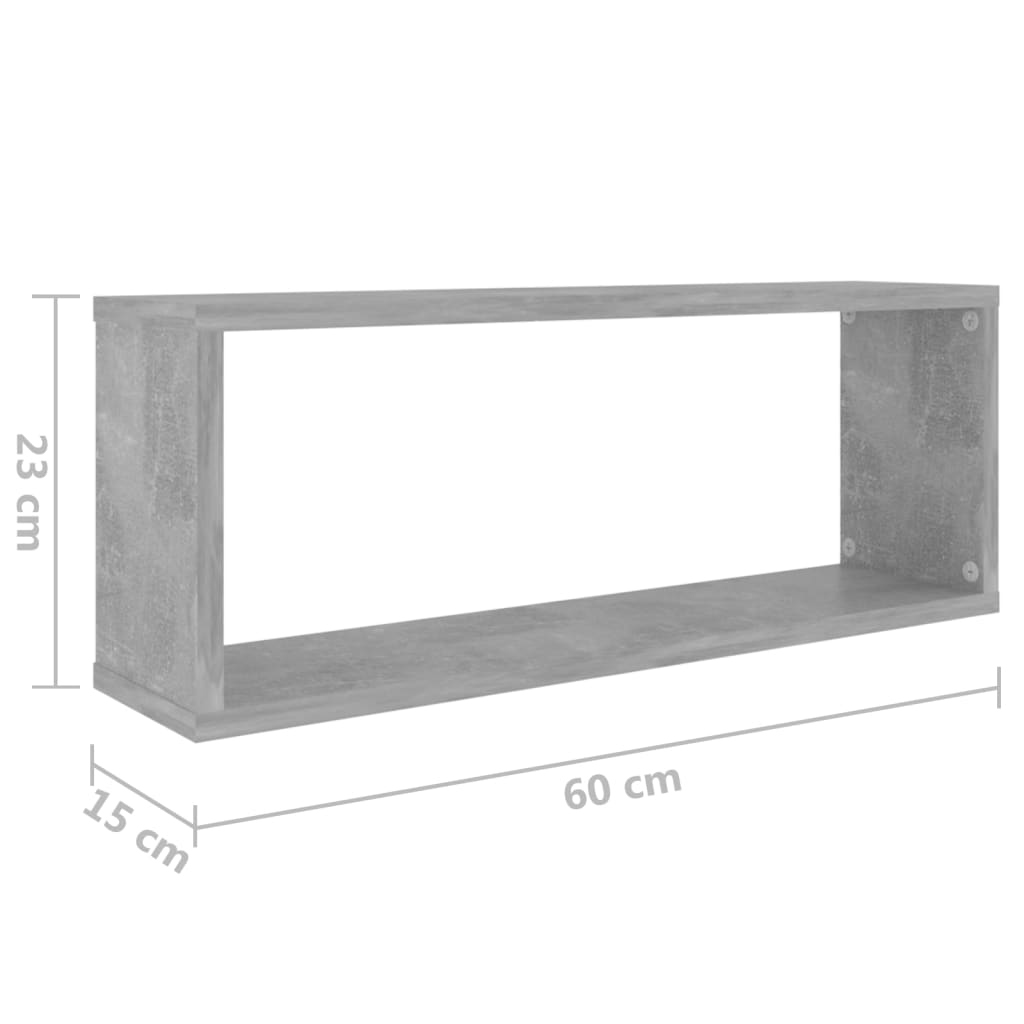 Rafturi de perete cub, 2 buc, gri beton, 60x15x23 cm, PAL