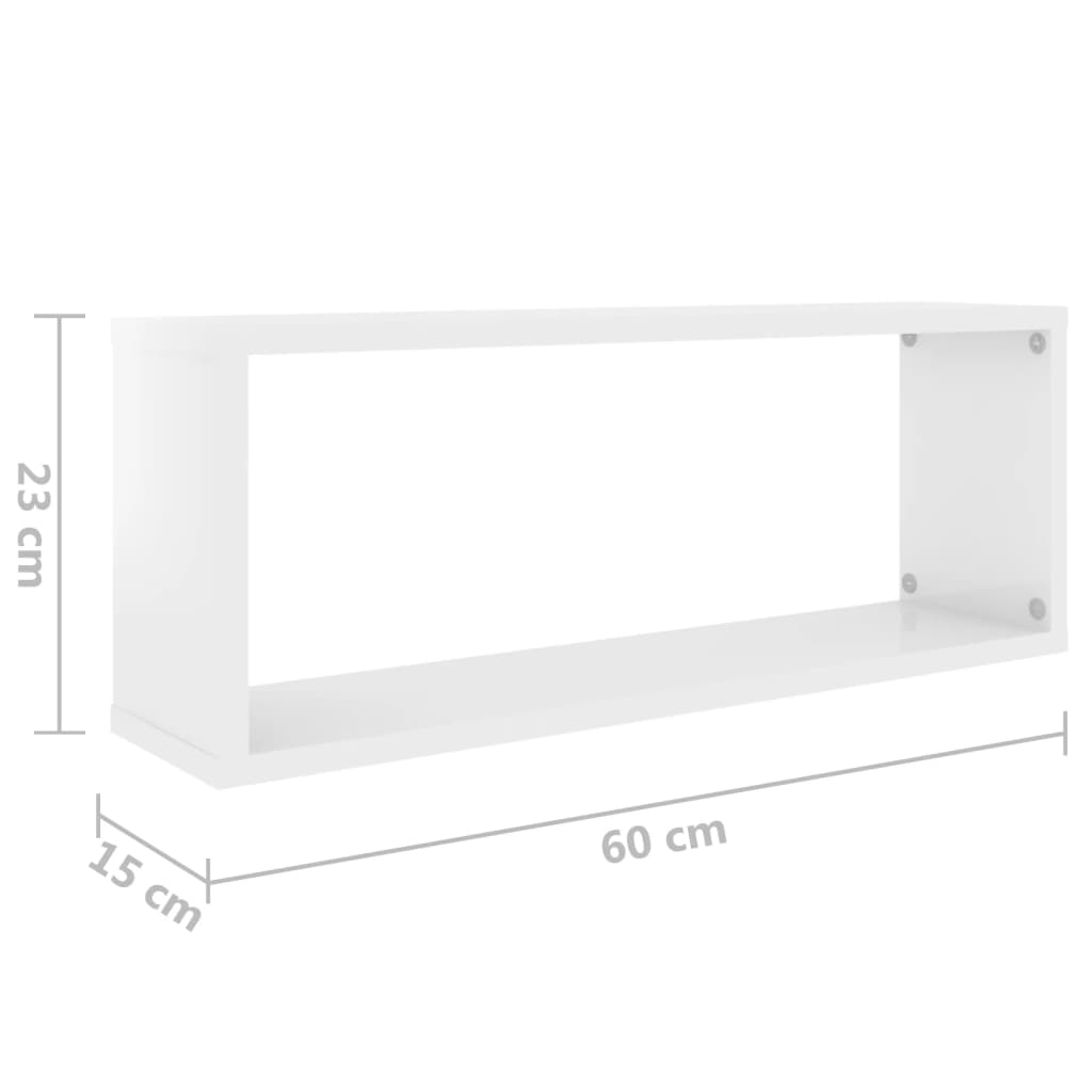 Rafturi de perete cub, 4 buc, alb extralucios, 60x15x23 cm, PAL