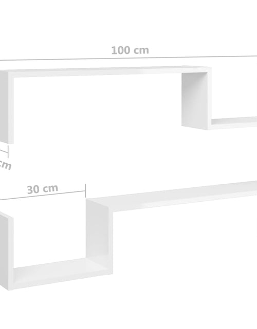 Загрузите изображение в средство просмотра галереи, Rafturi de perete 2 buc. alb lucios 100x15x20 cm lemn prelucrat - Lando
