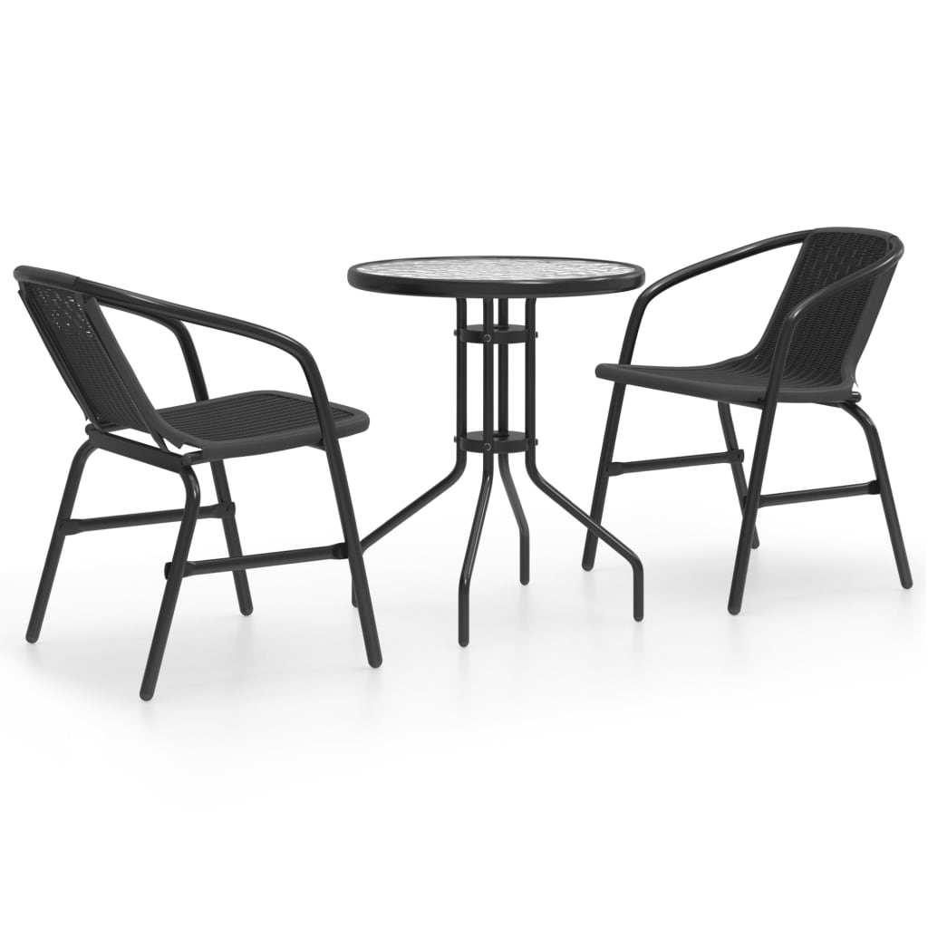 Set mobilier de grădină, 3 piese, negru