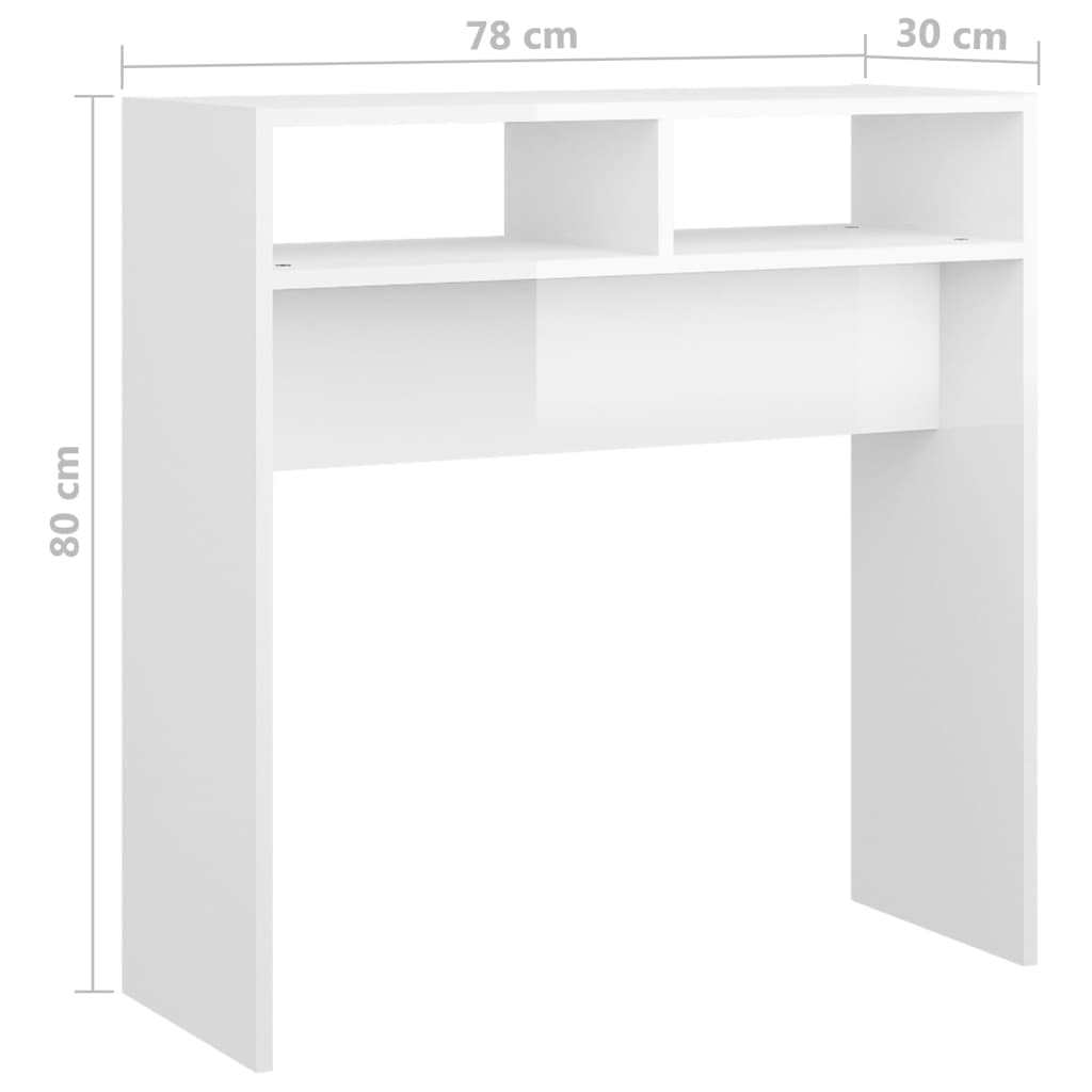 Masă consolă, alb extralucios, 78x30x80 cm, PAL