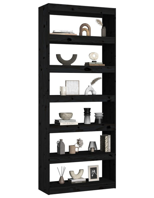 Încărcați imaginea în vizualizatorul Galerie, Bibliotecă/Separator cameră negru 80x30x199,5 cm lemn masiv pin
