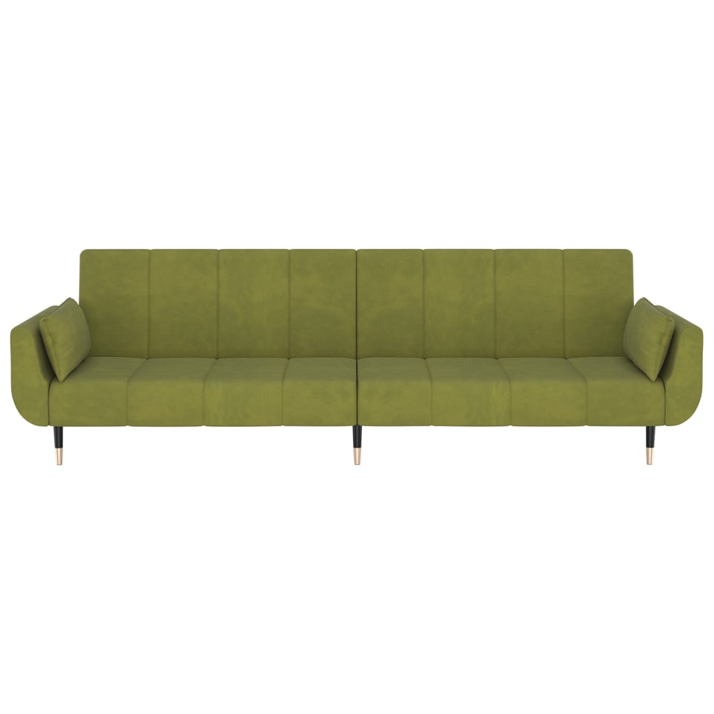 Canapea extensibilă cu 2 locuri 2 perne verde deschis catifea