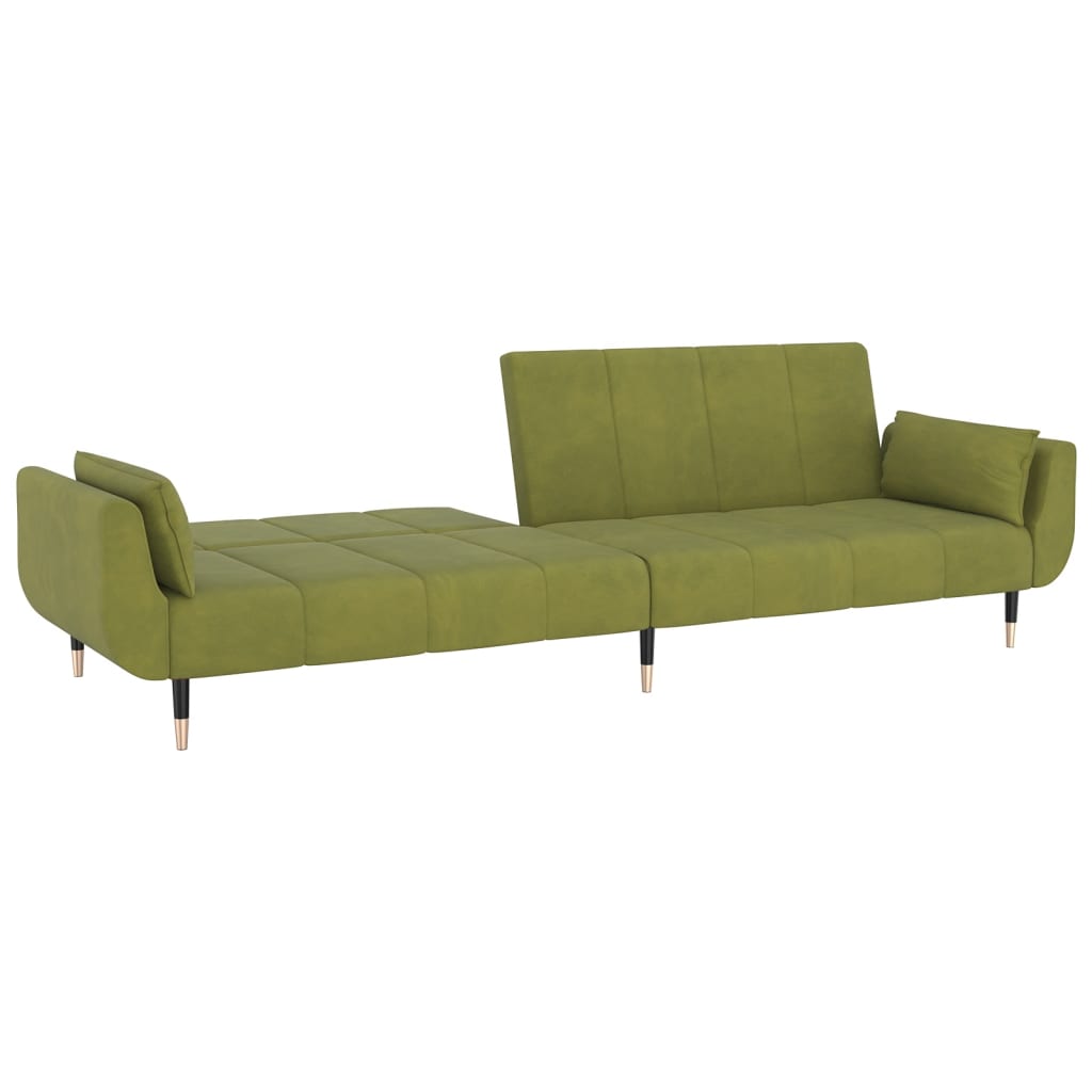 Canapea extensibilă cu 2 locuri 2 perne verde deschis catifea