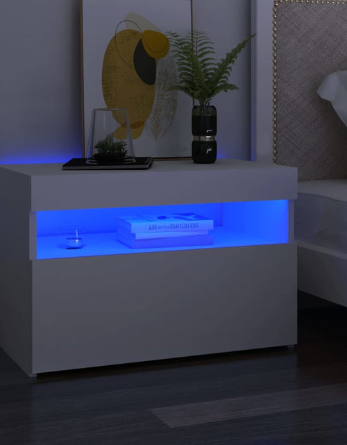 Загрузите изображение в средство просмотра галереи, Noptieră cu lumini LED, alb, 60x35x40 cm, lemn prelucrat
