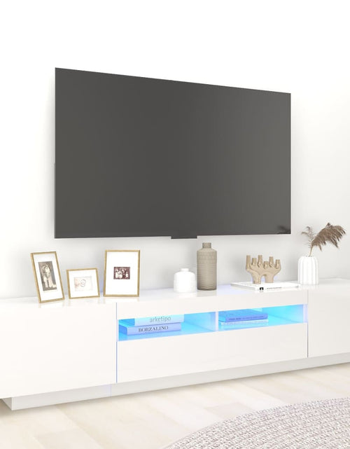 Загрузите изображение в средство просмотра галереи, Comodă TV cu lumini LED, alb extralucios, 200x35x40 cm
