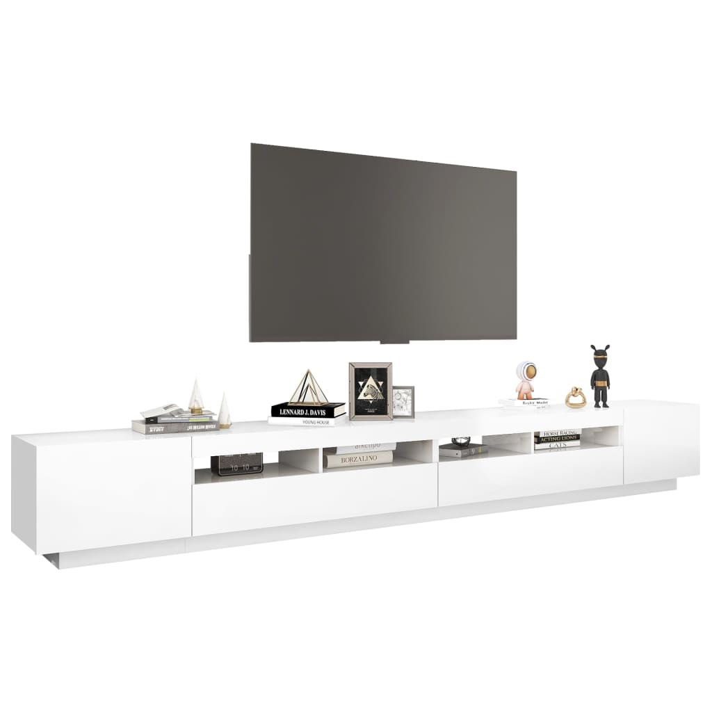 Comodă TV cu lumini LED, alb extra lucios, 300x35x40 cm