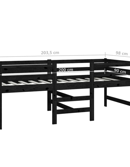 Загрузите изображение в средство просмотра галереи, Pat înălțime medie, negru, 90x200 cm, lemn masiv de pin
