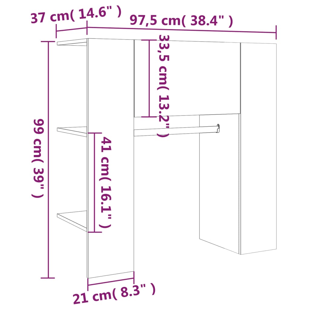 Dulap de hol, alb, 97,5x37x99 cm, lemn prelucrat