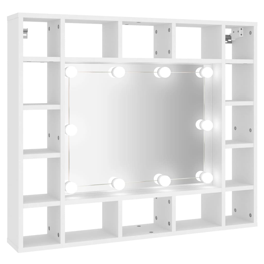 Dulap cu oglindă și LED, alb, 91x15x76,5 cm