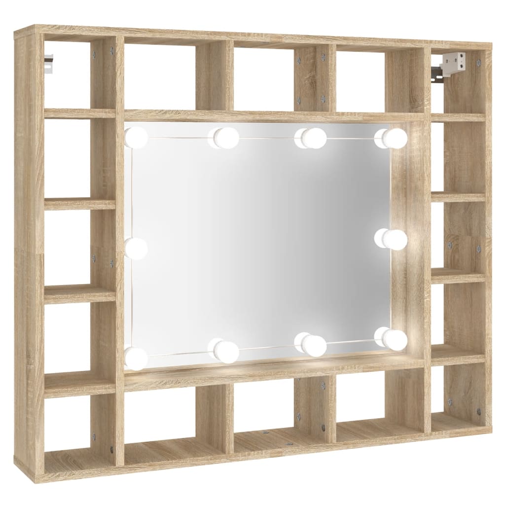 Dulap cu oglindă și LED, stejar sonoma, 91x15x76,5 cm