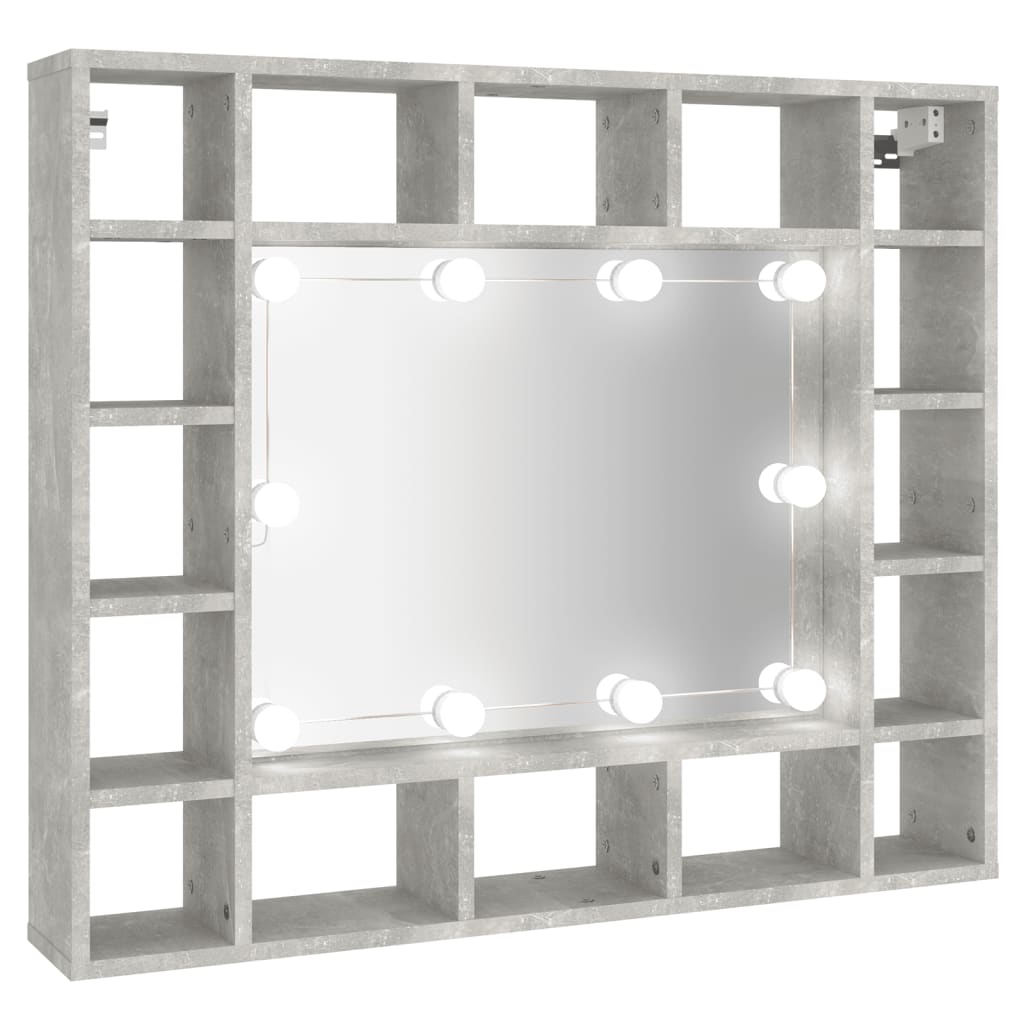 Dulap cu oglindă și LED, gri beton, 91x15x76,5 cm