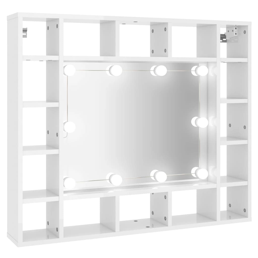 Dulap cu oglindă și LED, alb extralucios, 91x15x76,5 cm