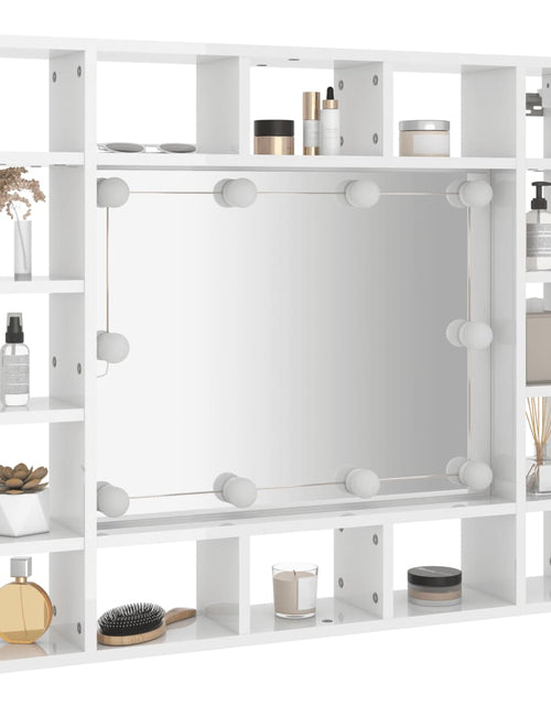 Încărcați imaginea în vizualizatorul Galerie, Dulap cu oglindă și LED, alb extralucios, 91x15x76,5 cm

