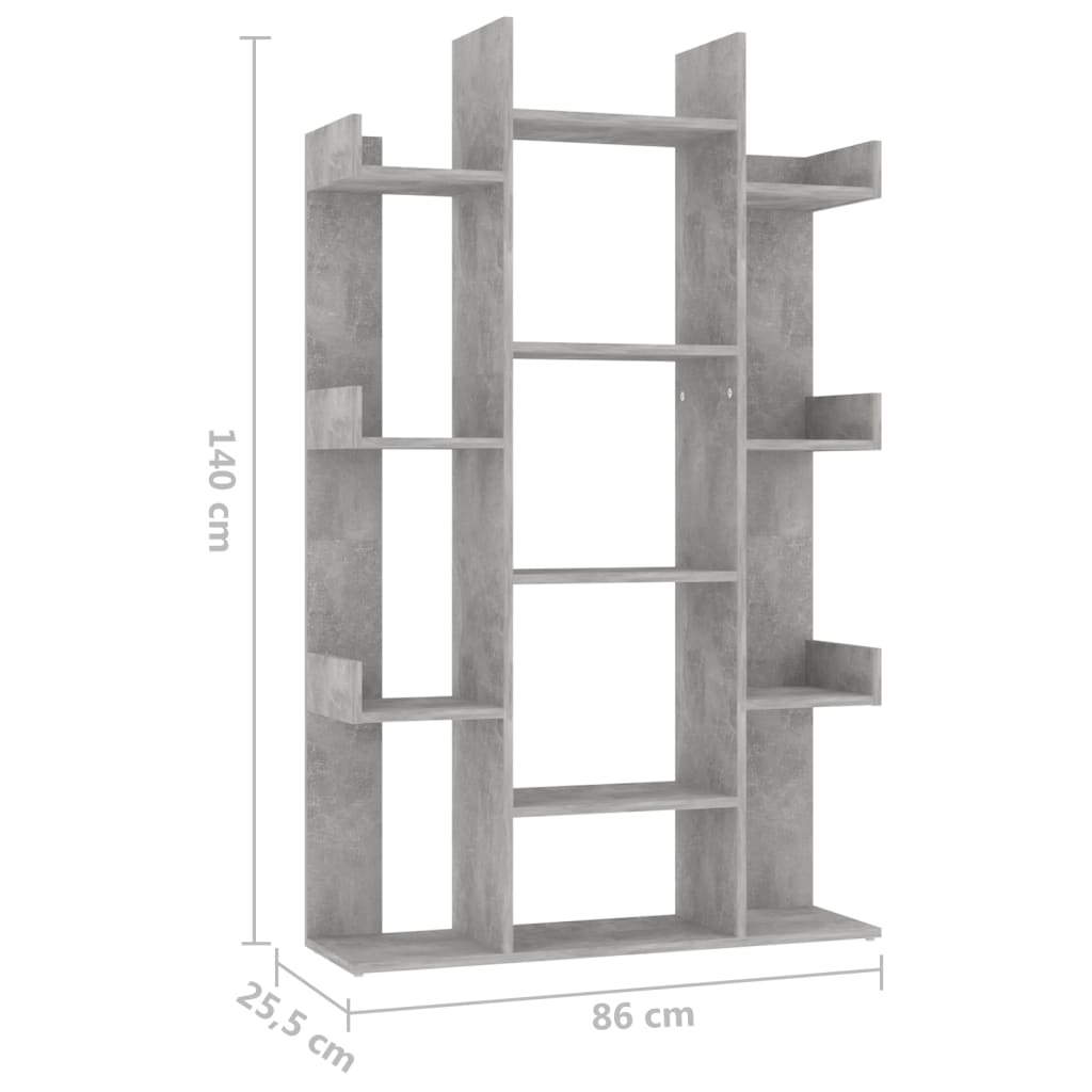 Bibliotecă, gri beton, 86x25,5x140 cm, PAL