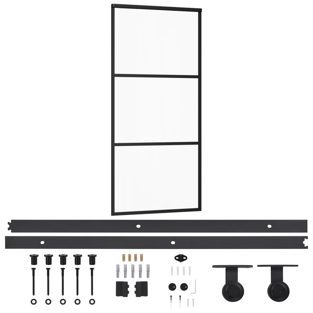 Ușă glisantă cu set feronerie, 90x205 cm, sticlă ESG/aluminiu