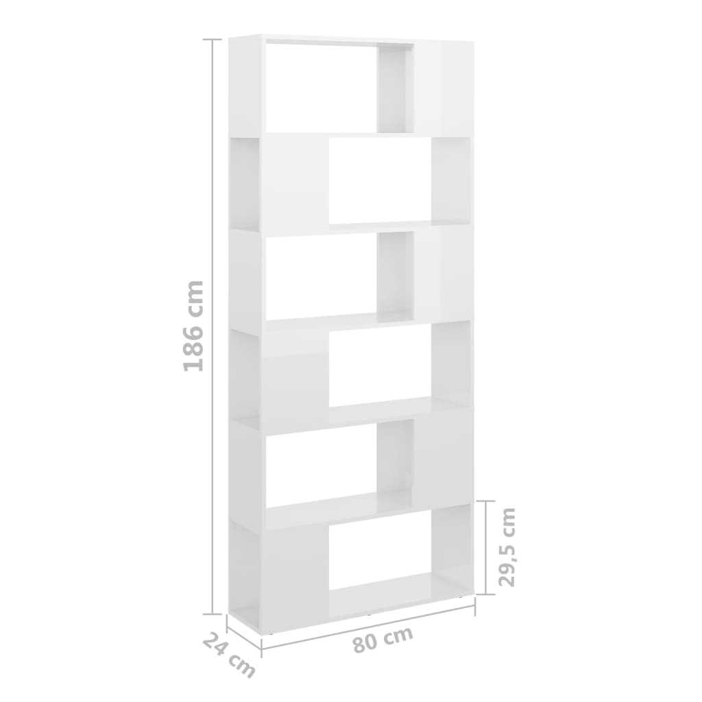 Bibliotecă/Separator cameră, alb extralucios, 80x24x186 cm, PAL - Lando
