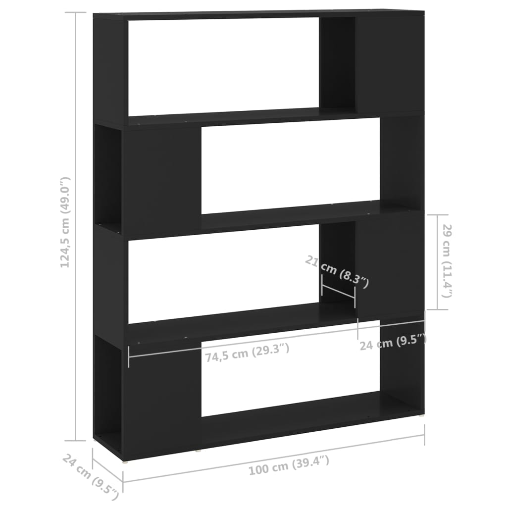 Bibliotecă/Separator cameră, negru, 100x24x124 cm