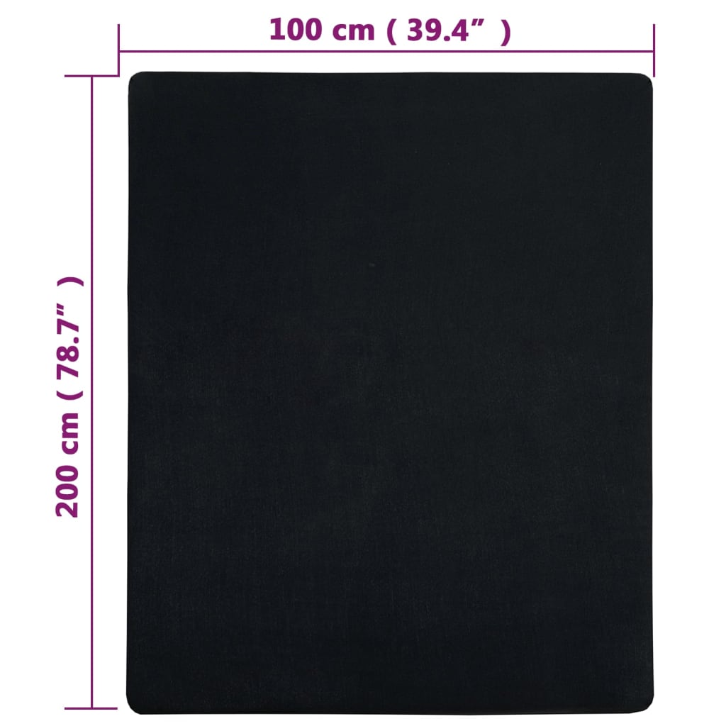Cearșaf de pat cu elastic, 2 buc., negru, 100x200 cm, bumbac