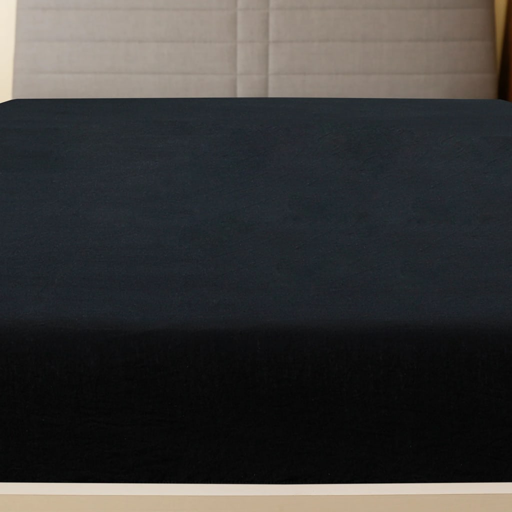 Cearșaf de pat cu elastic, negru, 180x200 cm, bumbac